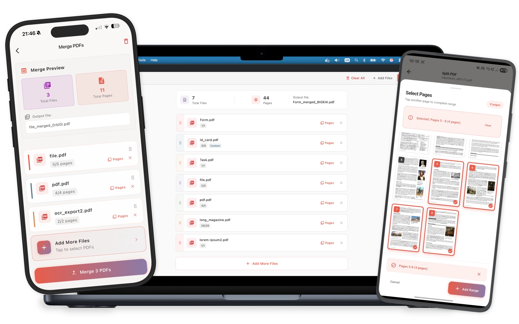 PDF merging, splitting, and page reordering